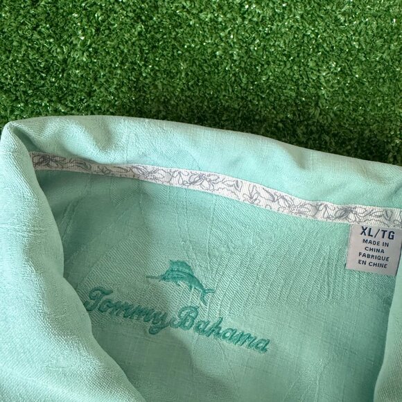 Tommy Bahama Short Sleeve Floral Textured Woven Silk Solid Green Shirt Size XL - Picture 11 of 16
